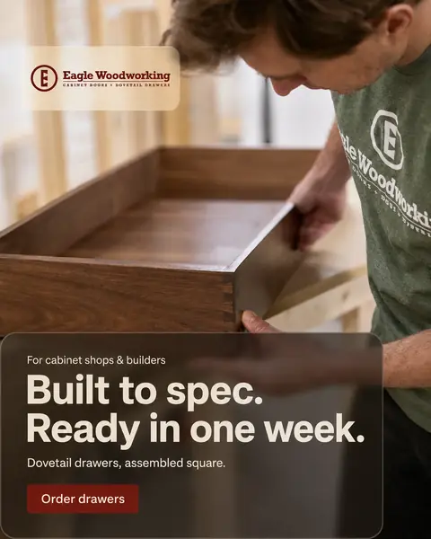 Eagle Woodworking ad: Built to spec. Ready in one week.