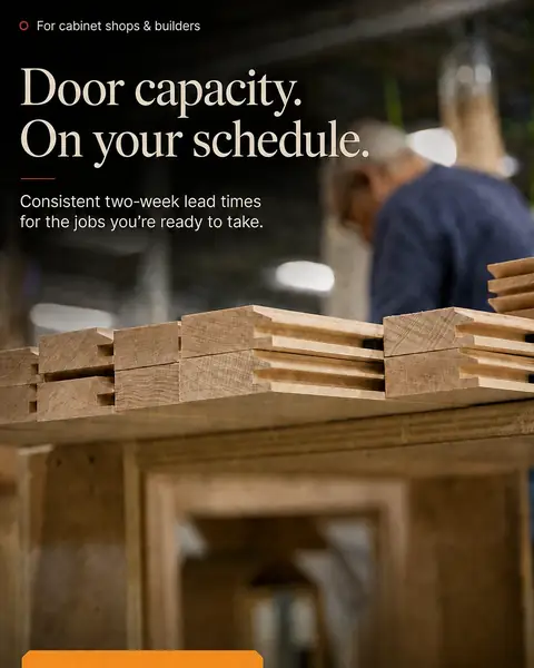 Eagle Woodworking ad: Door capacity. On your schedule.