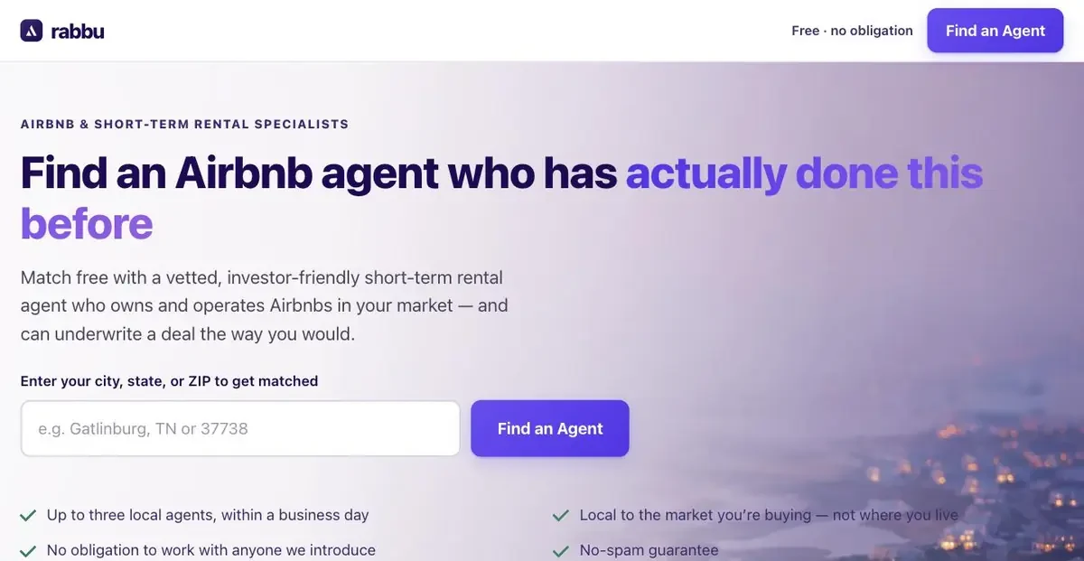 Rabbu landing page: Investor–Agent Matching Page