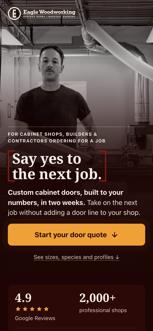 Eagle Woodworking mobile landing page
