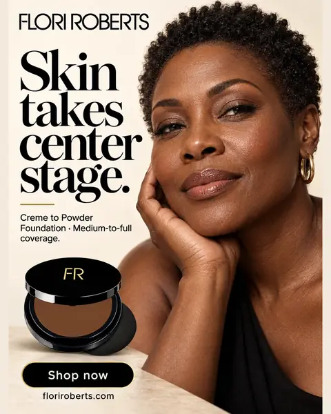 Flori Roberts ad: Skin takes center stage.
